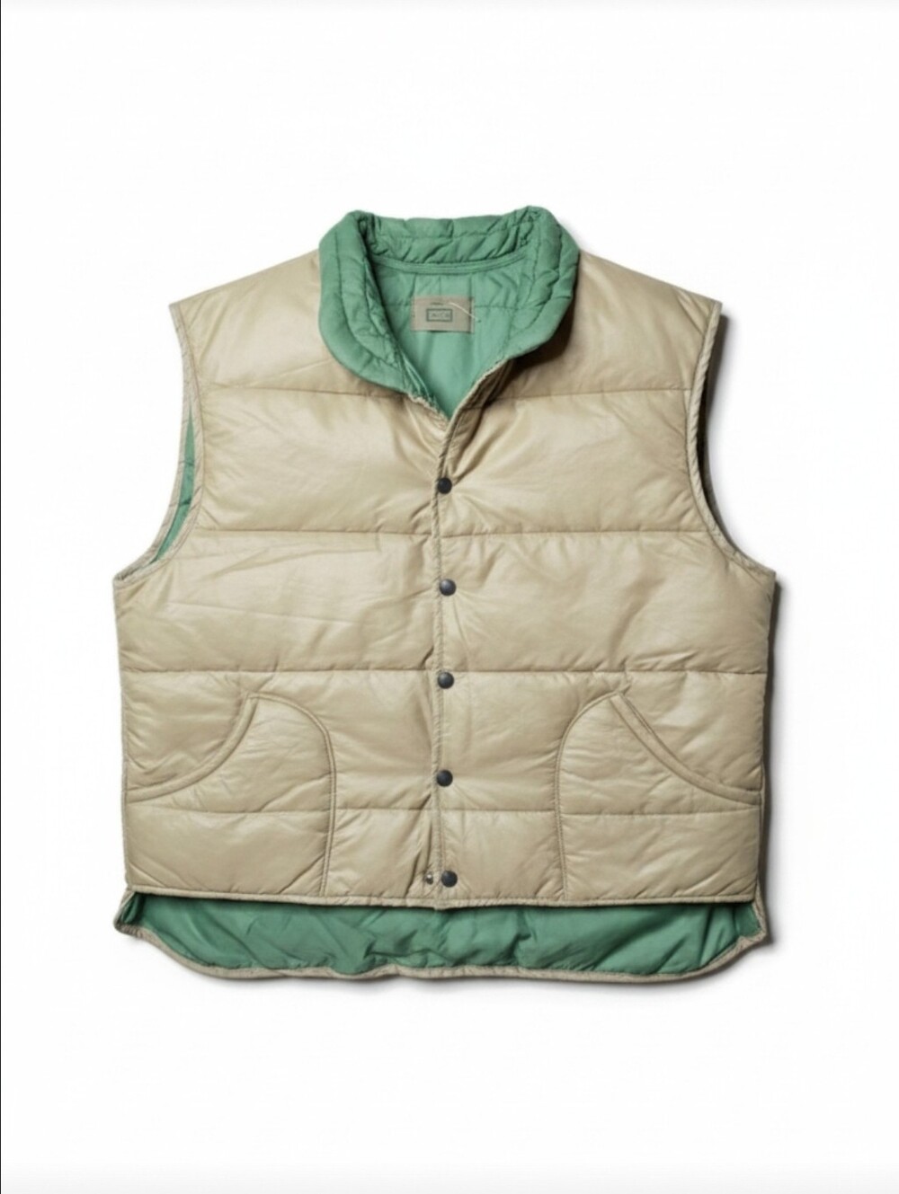 Vintage Aramis Devin Quilted Puffer Vest - Tan with Green Lining